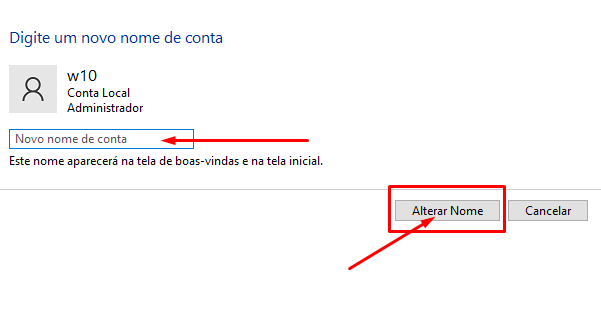 Exemplo para mudar nome da conta de usuário do Windows