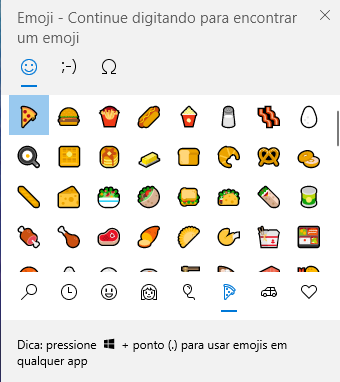 Painel de emojis e caracteres especiais