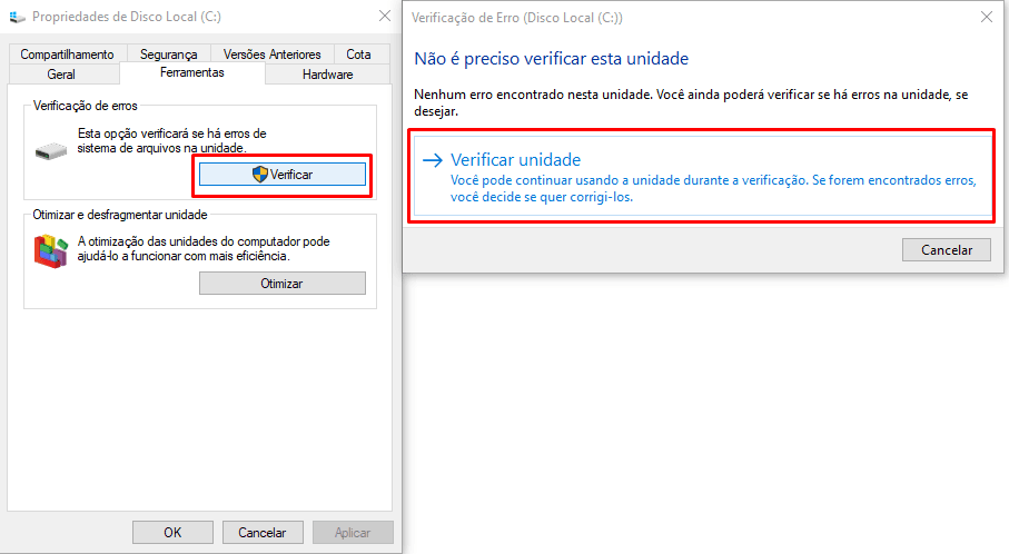 Verificação de disco do Windows