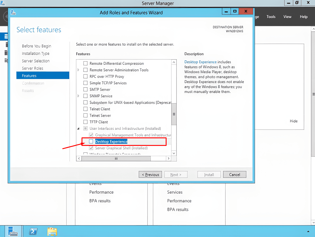 Experience Desktop Windows Server