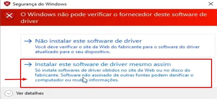 Instalar driver mesmo assim