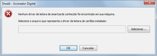 Nenhum driver de leitora de smartcards conhecido foi encontrado em sua máquina