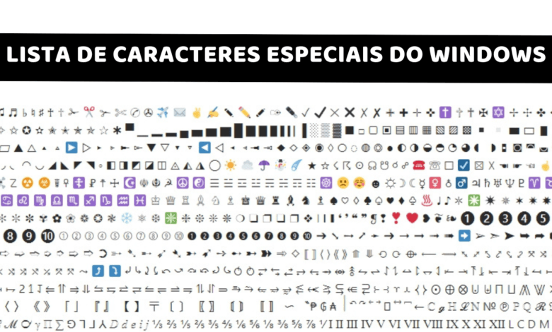 LISTA DE CARACTERES ESPECIAIS DO WINDOWS