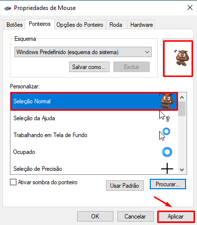 Aplicar cursor do mouse