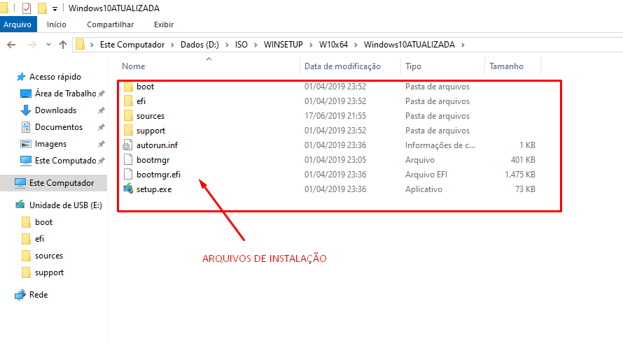 Arquivos de instalação do Windows