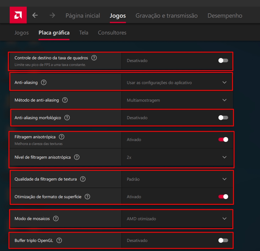 Configurações AMD