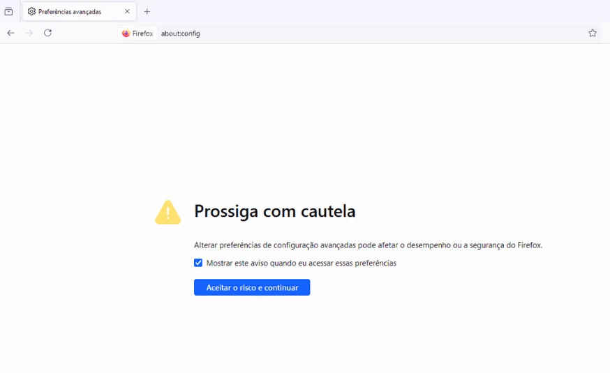 Mensagem de advertência do Firefox